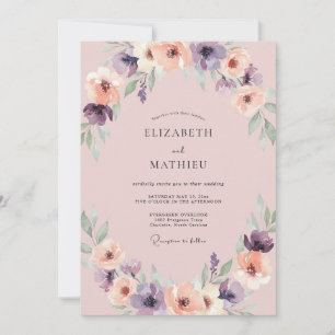 Invitation Mariage aux Pivoines Abricot Mauve Vintage