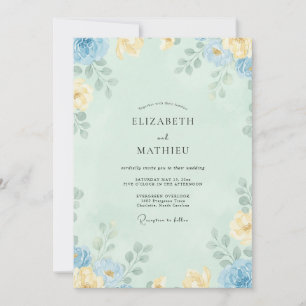 Invitation Mariage aux Pivoines Azur Céladon
