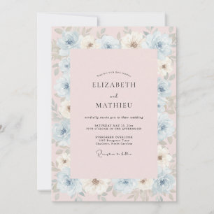 Invitation Mariage aux Pivoines Bleu Poudre