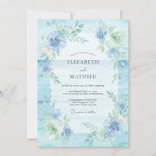 Invitation Mariage aux Pivoines Céladon Ciel