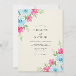 Invitation Mariage aux Pivoines Ciel Magenta