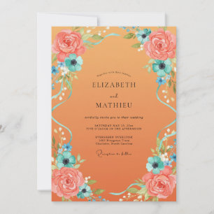 Invitation Mariage aux Pivoines Corail Abricot