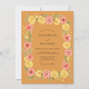 Invitation Mariage aux Pivoines Corail Ambre