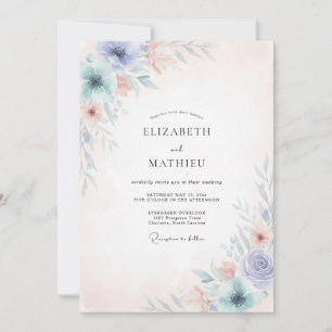 Invitation Mariage aux Pivoines Corail Bleuet