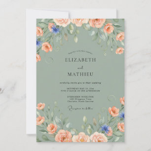 Invitation Mariage aux Pivoines Corail Céladon