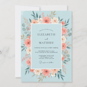 Invitation Mariage aux Pivoines Corail Poudré