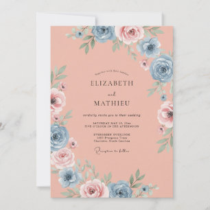 Invitation Mariage aux Pivoines Corail Poussiéreux