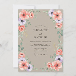Invitation Mariage aux Pivoines Corail Taupe