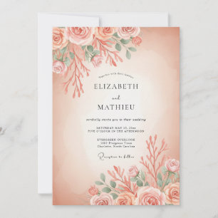 Invitation Mariage aux Pivoines Corail Terracotta