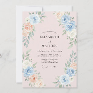 Invitation Mariage aux Pivoines Cornflower Blush