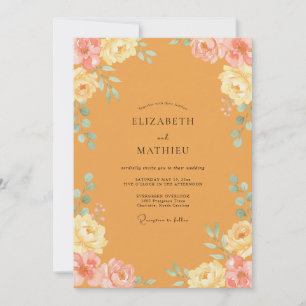 Invitation Mariage aux Pivoines Crème et Moutarde