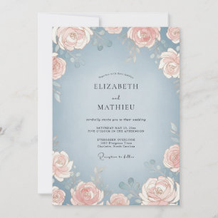 Invitation Mariage aux Pivoines de Péché sur Ardoise