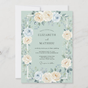 Invitation Mariage aux Pivoines d'Ivoire et de Mousse de Mer
