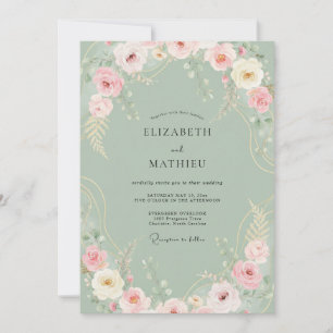 Invitation Mariage aux Pivoines en Céladon Doux