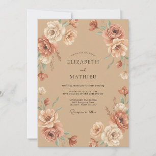Invitation Mariage aux Pivoines en Terre Cuite Claire