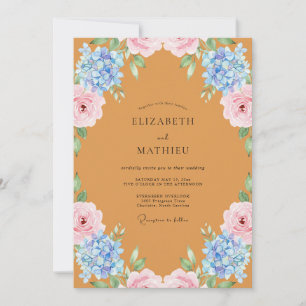 Invitation Mariage aux Pivoines et Hydrangeas Ocre