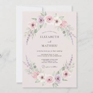 Invitation Mariage aux Pivoines Mauve Lilas Vintage