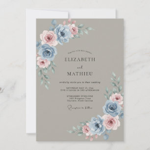 Invitation Mariage aux Pivoines Mauves sur Fond Ardoise