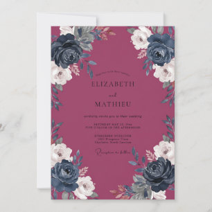 Invitation Mariage aux Pivoines Navy Berry