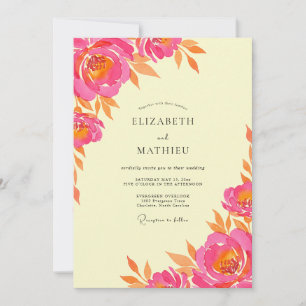 Invitation Mariage aux Pivoines Orange Magenta Côtières
