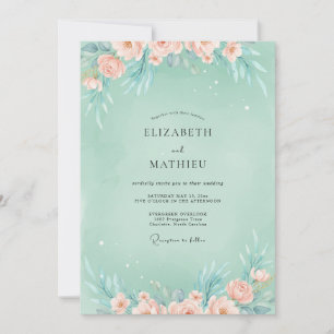 Invitation Mariage aux Pivoines Pêche Poussiéreuse Mousse de 