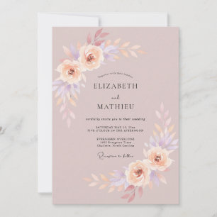Invitation Mariage aux Pivoines Peintes en Lilas Mauve