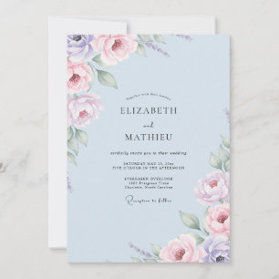 Invitation Mariage aux Pivoines Rose Pâle Lilas