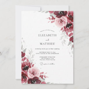 Invitation Mariage aux Pivoines Rouge-Bourgogne