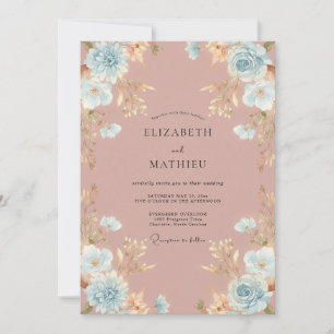 Invitation Mariage aux Ranunculus Aqua et Eucalyptus Rose Pou