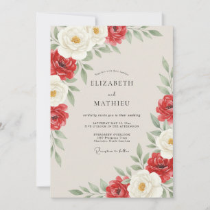 Invitation Mariage aux Ranunculus et Eucalyptus Blancs et Cra