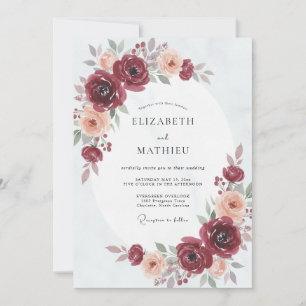 Invitation Mariage aux Ranunculus et Eucalyptus Bourguignon R
