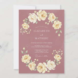 Invitation Mariage aux Ranunculus Eucalyptus Rose Poussiéreux