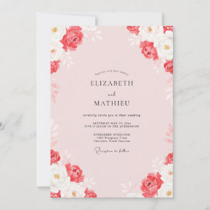 Invitation Mariage aux Ranunculus Peints de Corail Poussiéreu