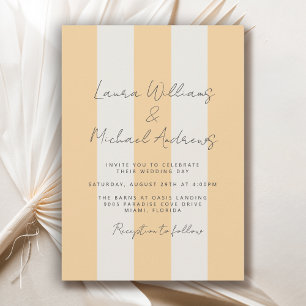 Invitation Mariage aux rayures de cabane jaune et blanc cassé