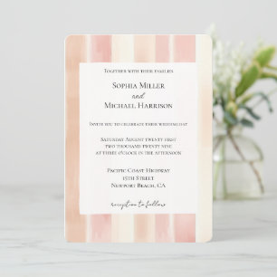 Invitation Mariage aux rayures roses pêche et crème