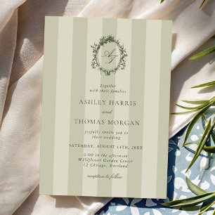 Invitation Mariage aux rayures vert sauge