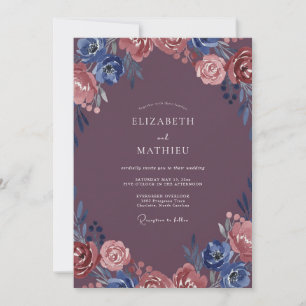 Invitation Mariage aux Renoncules Indigo Mûre