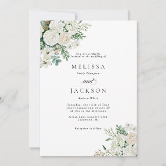 Invitation Mariage aux Roses Blanches d'Hiver Cornouiller et
