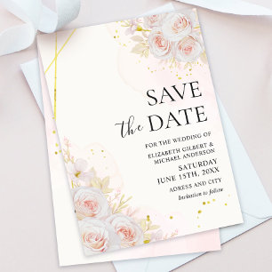 Invitation Mariage aux Roses Blanches Élégantes Sauvez les Da