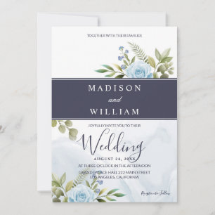 Invitation Mariage aux Roses Bleues Élégantes