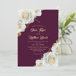 Invitation Mariage aux Roses Fuchsia Rose et Blanches