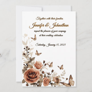Invitation Mariage aux Roses & Papillons Vintage