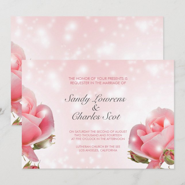Invitation Mariage aux Roses Roses Élégantes (Devant / Derrière)