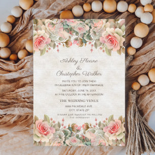 Invitation Mariage aux Roses Roses Fines de Couleur Rose