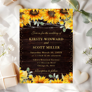 Invitation Mariage aux Tournesols à l'aquarelle rustique