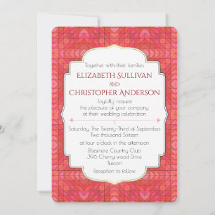 Invitation Mariage aux Triangles Géométriques Rouges et Roses