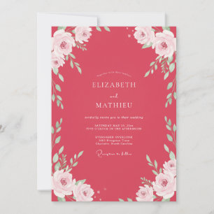 Invitation Mariage aux vignes blanches et framboise