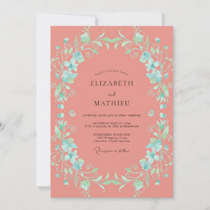 Invitation Mariage aux Vignes de Corail Aqua Atténué