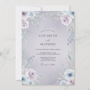 Invitation Mariage aux vignes de lavande pâle et de pervenche