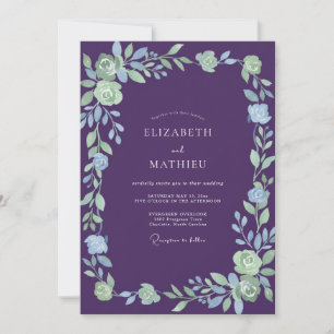 Invitation Mariage aux vignes de menthe et d'aubergine